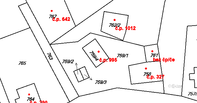 Štramberk 995 na parcele st. 759/4 v KÚ Štramberk, Katastrální mapa