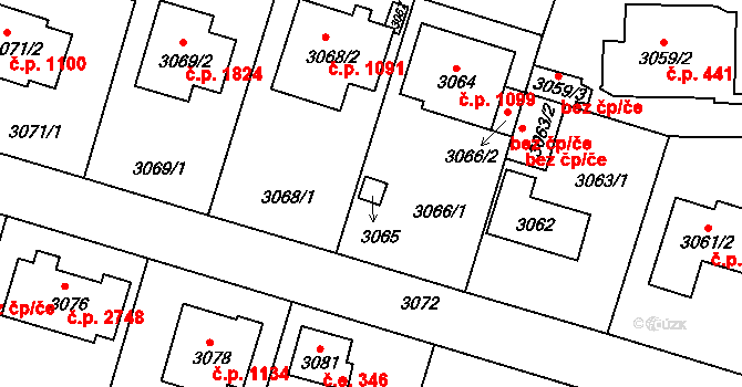Újezd nad Lesy 344, Praha na parcele st. 3065 v KÚ Újezd nad Lesy, Katastrální mapa