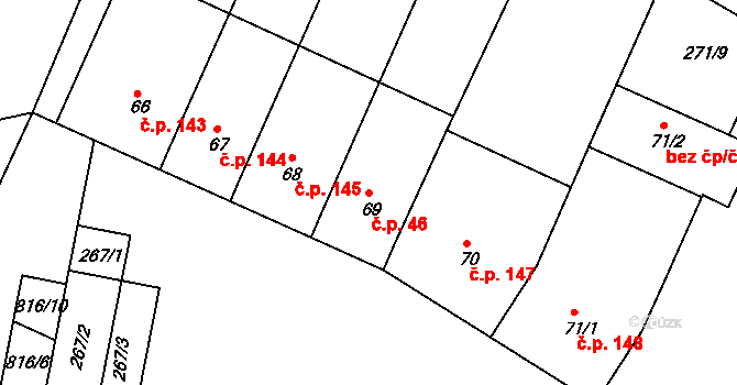 Šardičky 46, Kojátky na parcele st. 69 v KÚ Šardičky, Katastrální mapa