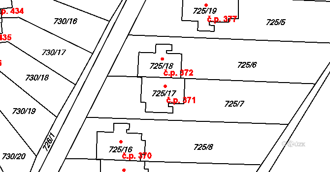 Výškovice 371, Ostrava na parcele st. 725/17 v KÚ Výškovice u Ostravy, Katastrální mapa