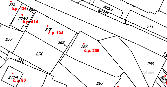 Hamry nad Sázavou 236 na parcele st. 266 v KÚ Hamry nad Sázavou, Katastrální mapa