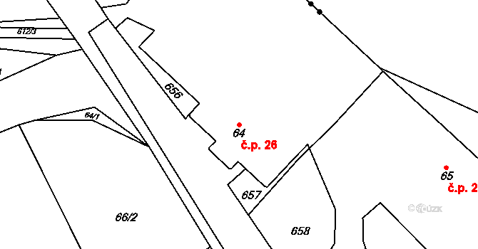 Litava 26, Olší na parcele st. 64 v KÚ Litava, Katastrální mapa
