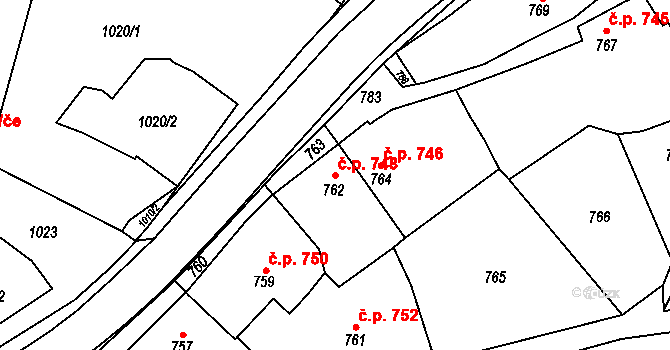 Brumov 748, Brumov-Bylnice na parcele st. 762 v KÚ Brumov, Katastrální mapa