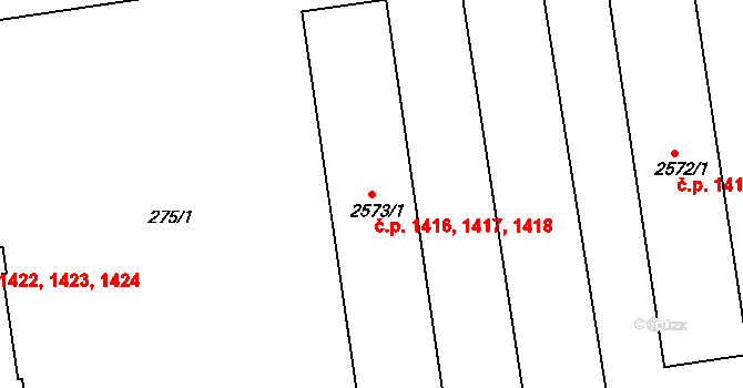 Otrokovice 1416,1417,1418 na parcele st. 2573/1 v KÚ Otrokovice, Katastrální mapa