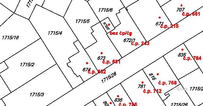 Kateřinky 631, Opava na parcele st. 673 v KÚ Kateřinky u Opavy, Katastrální mapa
