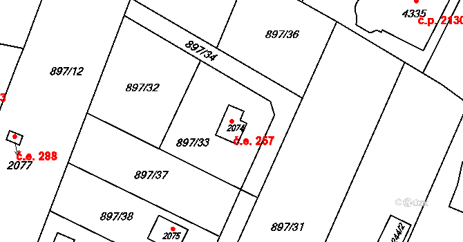 Náchod 257 na parcele st. 2074 v KÚ Náchod, Katastrální mapa