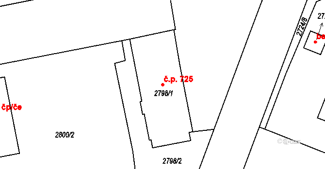 Holešov 725 na parcele st. 2798/1 v KÚ Holešov, Katastrální mapa