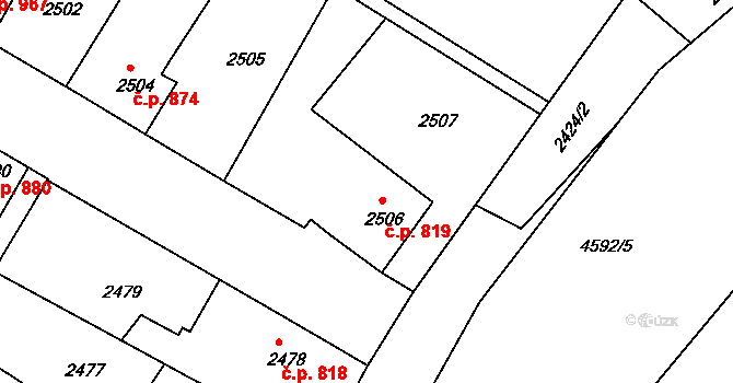 Třešť 819 na parcele st. 2506 v KÚ Třešť, Katastrální mapa