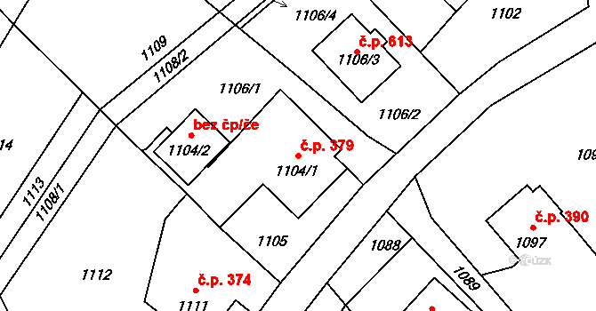 Česká Ves 379 na parcele st. 1104/1 v KÚ Česká Ves, Katastrální mapa