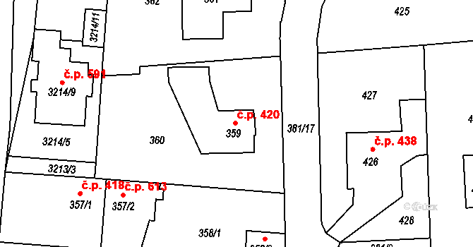 Veselí nad Lužnicí I 420, Veselí nad Lužnicí na parcele st. 359 v KÚ Veselí nad Lužnicí, Katastrální mapa