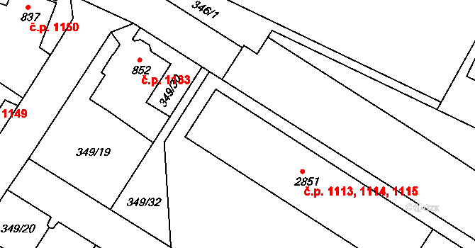 Náchod 1113,1114,1115 na parcele st. 2851 v KÚ Náchod, Katastrální mapa