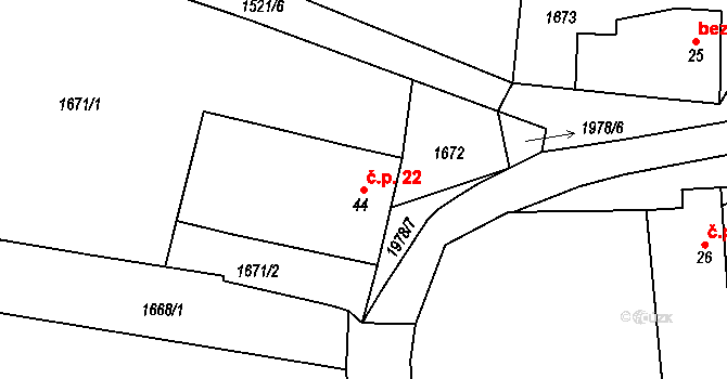 Malče 22, Besednice na parcele st. 44 v KÚ Malče, Katastrální mapa