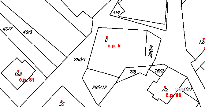 Chválkov 5, Mnich na parcele st. 8 v KÚ Chválkov u Kamenice nad Lipou, Katastrální mapa