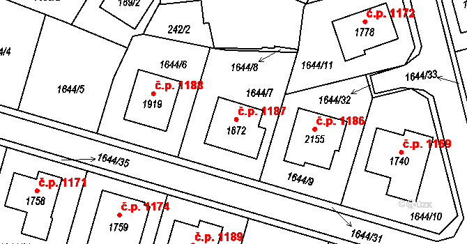 Ledeč nad Sázavou 1187 na parcele st. 1872 v KÚ Ledeč nad Sázavou, Katastrální mapa