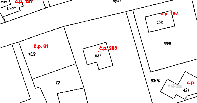 Kozly 253, Tišice na parcele st. 537 v KÚ Kozly u Tišic, Katastrální mapa