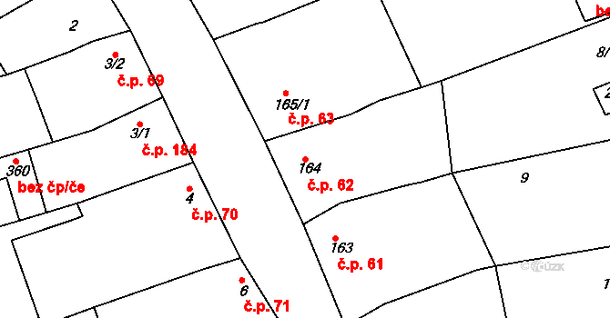 Horní Bojanovice 62 na parcele st. 164 v KÚ Horní Bojanovice, Katastrální mapa