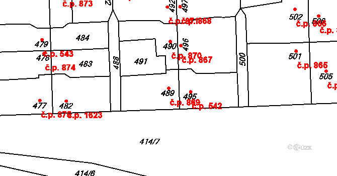 Pohořelice 869 na parcele st. 489 v KÚ Pohořelice nad Jihlavou, Katastrální mapa