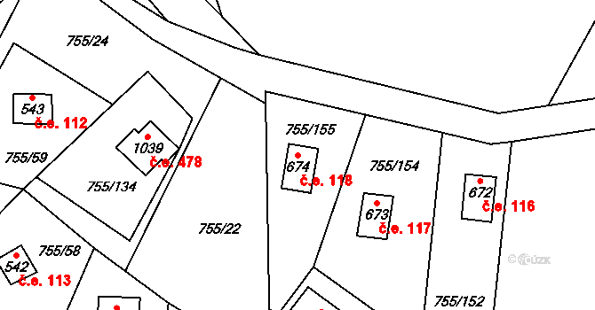 Rajnochovice 118 na parcele st. 674 v KÚ Rajnochovice, Katastrální mapa