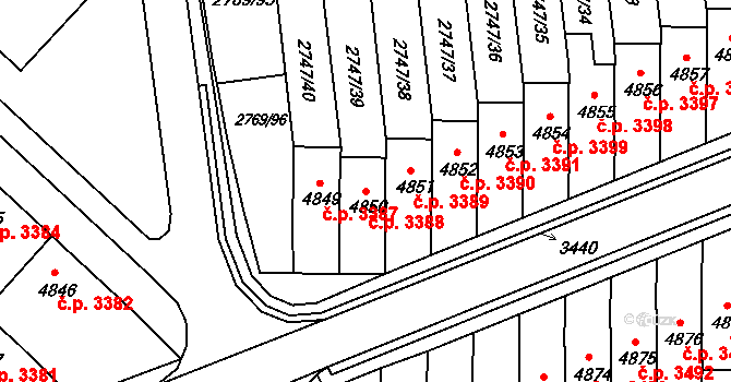 Kroměříž 3388 na parcele st. 4850 v KÚ Kroměříž, Katastrální mapa
