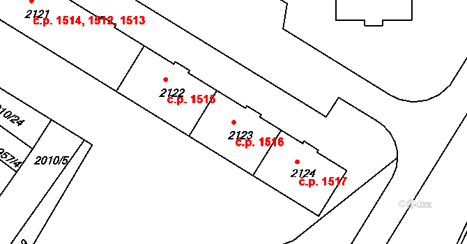 Bystřice pod Hostýnem 1516 na parcele st. 2123 v KÚ Bystřice pod Hostýnem, Katastrální mapa
