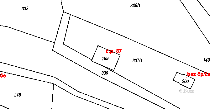 Polipsy 87, Čestín na parcele st. 189 v KÚ Polipsy, Katastrální mapa