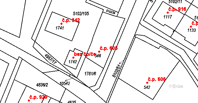 Hrušovany nad Jevišovkou 605 na parcele st. 546 v KÚ Hrušovany nad Jevišovkou, Katastrální mapa