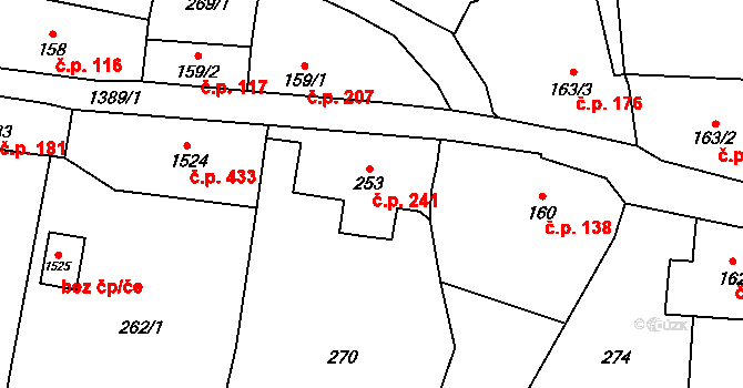 Vranov nad Dyjí 241 na parcele st. 253 v KÚ Vranov nad Dyjí, Katastrální mapa