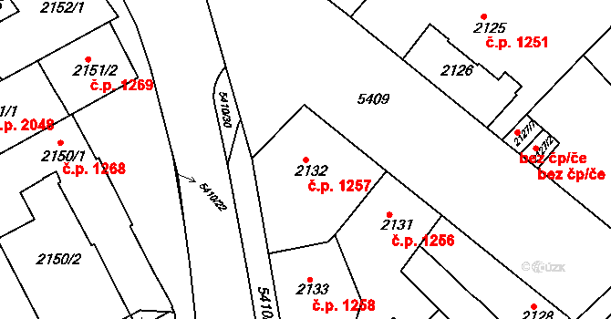 Znojmo 1257 na parcele st. 2132 v KÚ Znojmo-město, Katastrální mapa