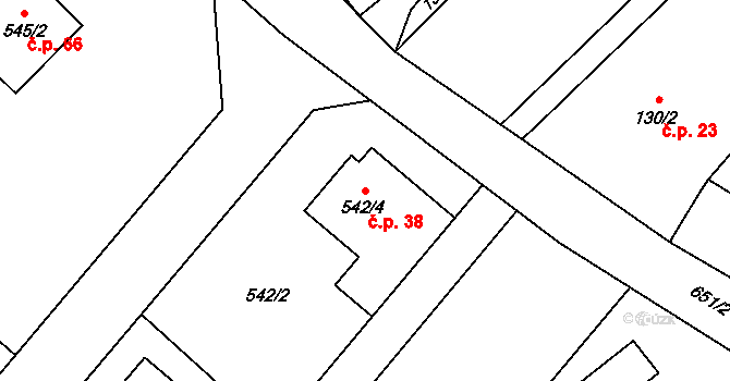 Bezuchov 38 na parcele st. 542/4 v KÚ Bezuchov, Katastrální mapa