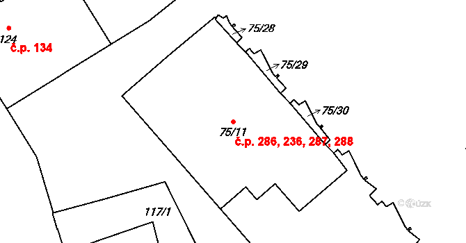 Přerov I-Město 236,286,287,288, Přerov na parcele st. 75/11 v KÚ Přerov, Katastrální mapa