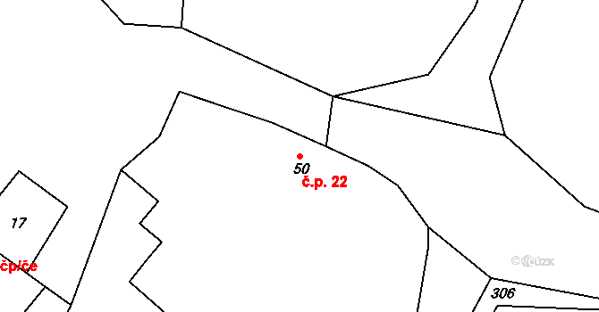 Žíšov 22, Vavřinec na parcele st. 50 v KÚ Žíšov, Katastrální mapa