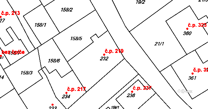 Vrdy 219 na parcele st. 232 v KÚ Vrdy, Katastrální mapa