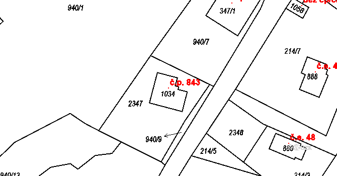 Bublava 843 na parcele st. 1034 v KÚ Bublava, Katastrální mapa