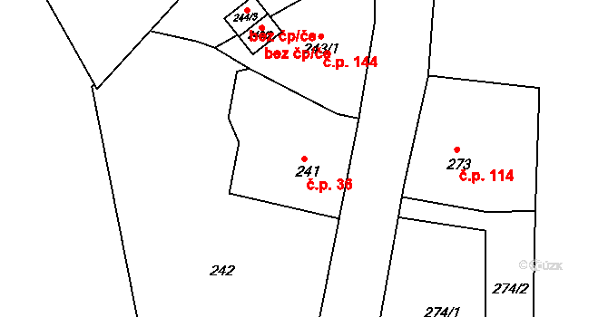 Jenišov 36 na parcele st. 241 v KÚ Jenišov, Katastrální mapa