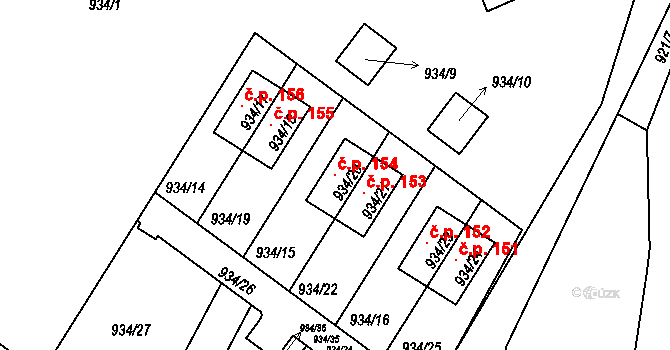 Hůrka 154, Horní Planá na parcele st. 934/20 v KÚ Horní Planá, Katastrální mapa