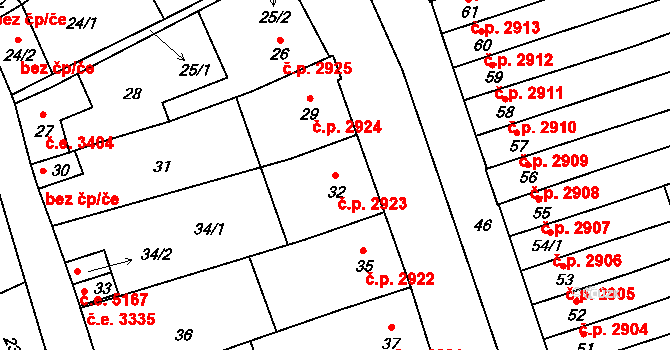 Helenín 2923, Jihlava na parcele st. 32 v KÚ Helenín, Katastrální mapa