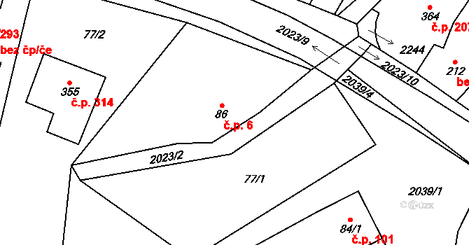 Louka 6 na parcele st. 86 v KÚ Louka u Ostrohu, Katastrální mapa