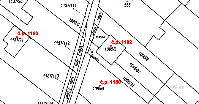 Mistřín 1102, Svatobořice-Mistřín na parcele st. 1095/3 v KÚ Mistřín, Katastrální mapa