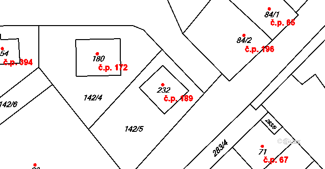 Mratín 189 na parcele st. 232 v KÚ Mratín, Katastrální mapa
