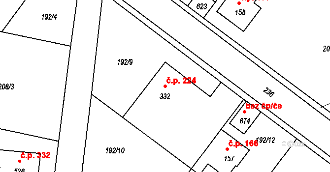 Strančice 224 na parcele st. 332 v KÚ Strančice, Katastrální mapa