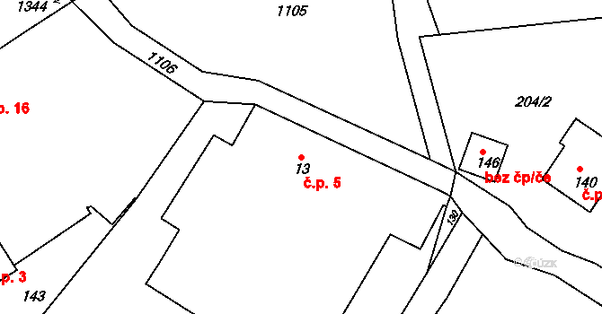 Dolní Dehtov 5, Třebihošť na parcele st. 13 v KÚ Horní Dehtov, Katastrální mapa