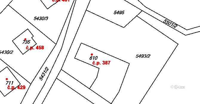 Domašov 387, Bělá pod Pradědem na parcele st. 610 v KÚ Domašov u Jeseníka, Katastrální mapa