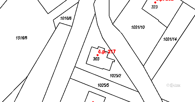 Horní Lipová 217, Lipová-lázně na parcele st. 303 v KÚ Horní Lipová, Katastrální mapa