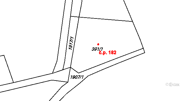 Krompach 182 na parcele st. 391/1 v KÚ Krompach, Katastrální mapa