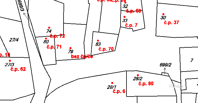 Poplze 70, Libochovice na parcele st. 83 v KÚ Poplze, Katastrální mapa