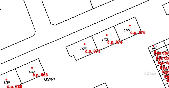 Rožnov pod Radhoštěm 873 na parcele st. 1177 v KÚ Rožnov pod Radhoštěm, Katastrální mapa