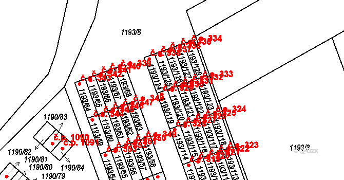 Bechyně 330 na parcele st. 1193/120 v KÚ Bechyně, Katastrální mapa