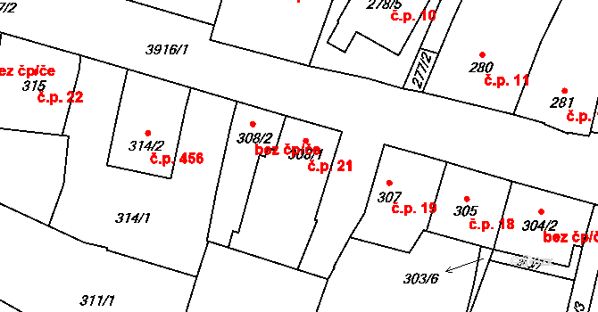 Soběslav II 21, Soběslav na parcele st. 308/1 v KÚ Soběslav, Katastrální mapa