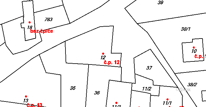 Přečín 12, Vacov na parcele st. 12 v KÚ Přečín, Katastrální mapa