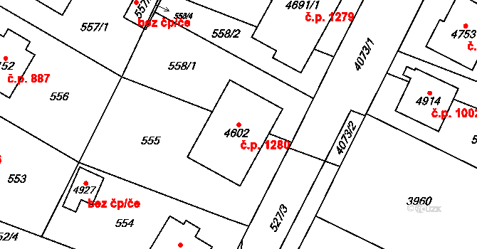 Žamberk 1280 na parcele st. 4602 v KÚ Žamberk, Katastrální mapa